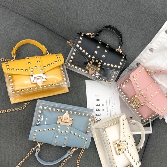 Leather Handbag Rivet Transparent 2 IN 1 Clear Bag - Picture 2 of 5